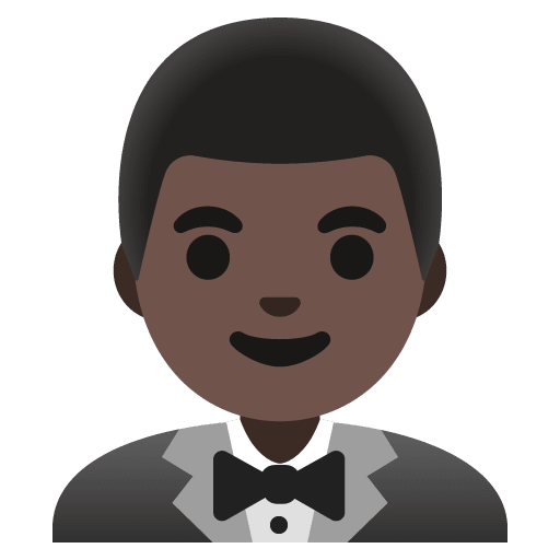 Google design of the man in tuxedo: dark skin tone emoji verson:Noto Color Emoji 15.0