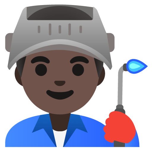 Google design of the man factory worker: dark skin tone emoji verson:Noto Color Emoji 15.0