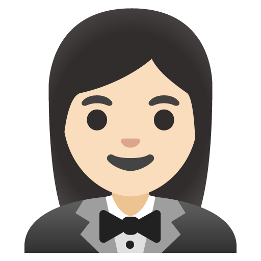 Google design of the woman in tuxedo: light skin tone emoji verson:Noto Color Emoji 15.0