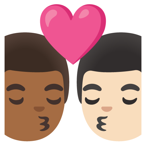 Google design of the kiss: man man medium-dark skin tone light skin tone emoji verson:Noto Color Emoji 15.0