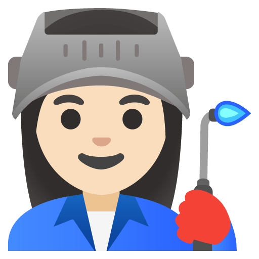 Google design of the woman factory worker: light skin tone emoji verson:Noto Color Emoji 15.0