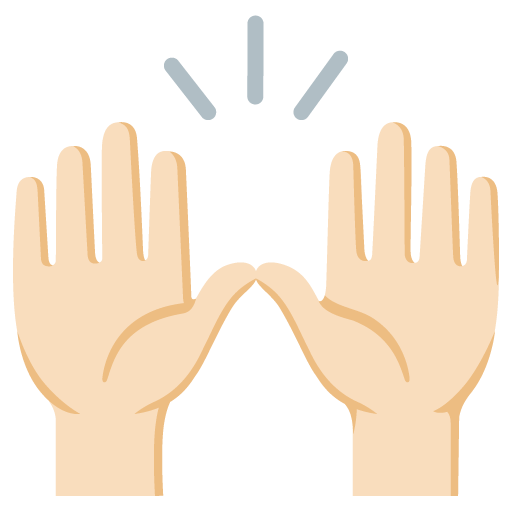 Google design of the raising hands: light skin tone emoji verson:Noto Color Emoji 15.0