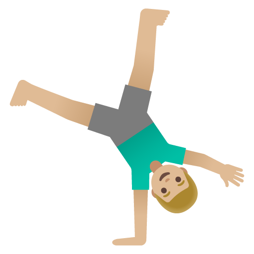 Google design of the man cartwheeling: medium-light skin tone emoji verson:Noto Color Emoji 15.0