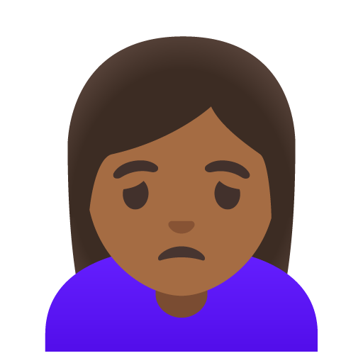 Google design of the woman frowning: medium-dark skin tone emoji verson:Noto Color Emoji 15.0