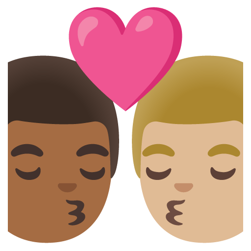 Google design of the kiss: man man medium-dark skin tone medium-light skin tone emoji verson:Noto Color Emoji 15.0