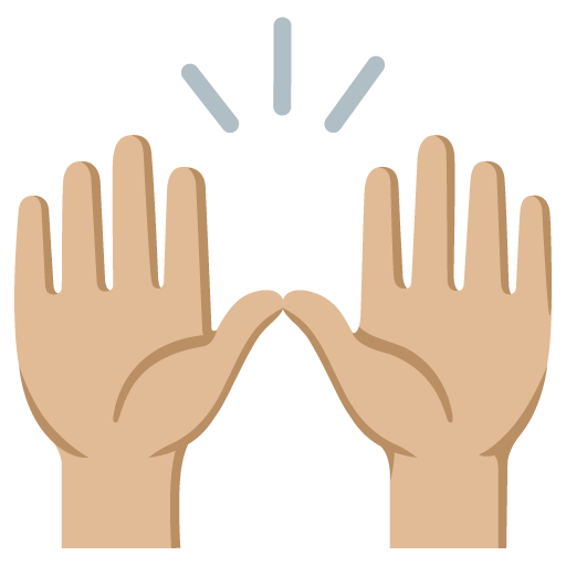 Google design of the raising hands: medium-light skin tone emoji verson:Noto Color Emoji 15.0