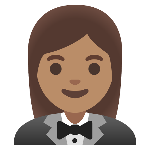 Google design of the woman in tuxedo: medium skin tone emoji verson:Noto Color Emoji 15.0