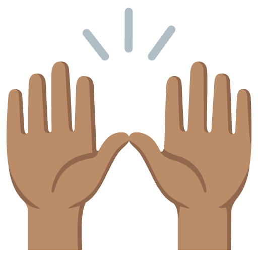 Google design of the raising hands: medium skin tone emoji verson:Noto Color Emoji 15.0