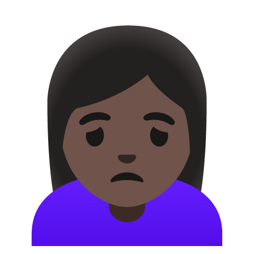 Google design of the woman frowning: dark skin tone emoji verson:Noto Color Emoji 15.0