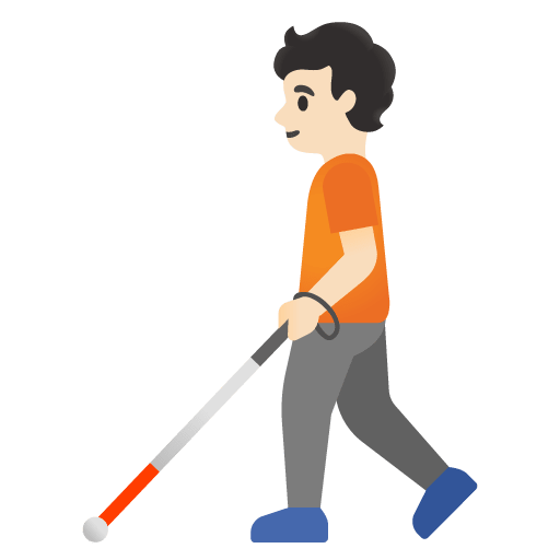 Google design of the person with white cane: light skin tone emoji verson:Noto Color Emoji 15.0