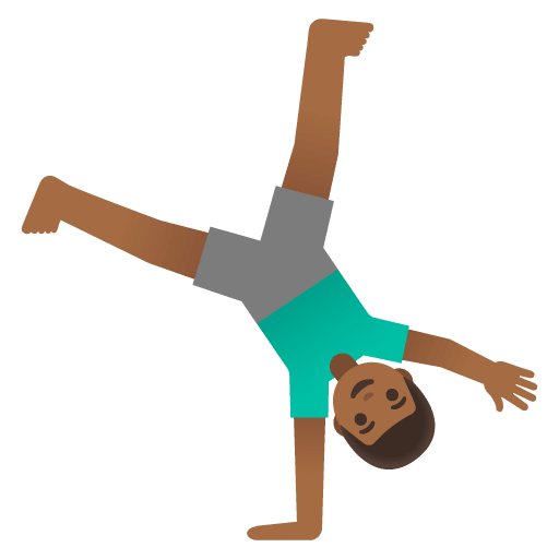Google design of the man cartwheeling: medium-dark skin tone emoji verson:Noto Color Emoji 15.0