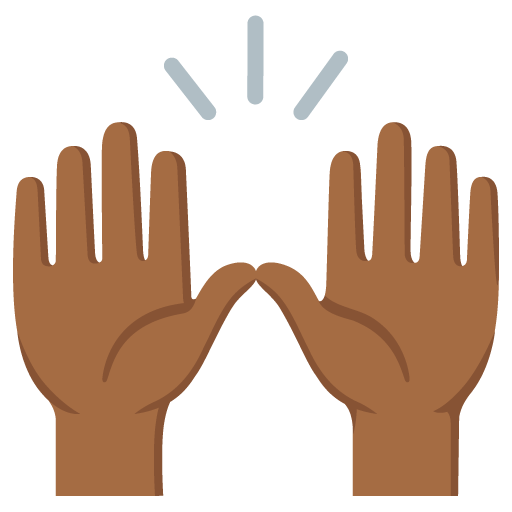Google design of the raising hands: medium-dark skin tone emoji verson:Noto Color Emoji 15.0