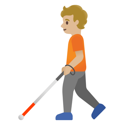 Google design of the person with white cane: medium-light skin tone emoji verson:Noto Color Emoji 15.0