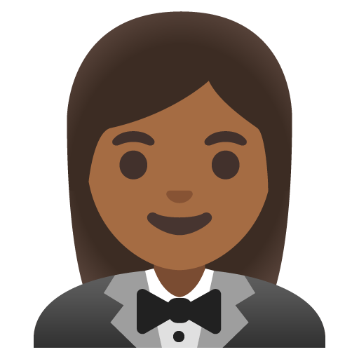 Google design of the woman in tuxedo: medium-dark skin tone emoji verson:Noto Color Emoji 15.0