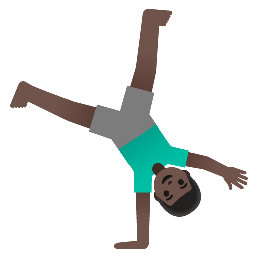 Google design of the man cartwheeling: dark skin tone emoji verson:Noto Color Emoji 15.0