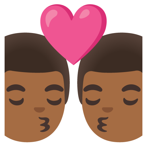 Google design of the kiss: man man medium-dark skin tone emoji verson:Noto Color Emoji 15.0