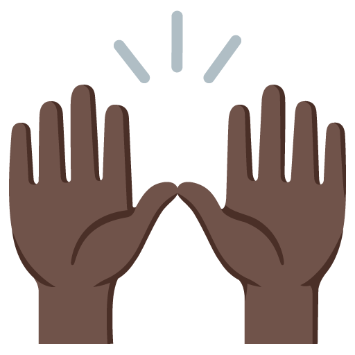 Google design of the raising hands: dark skin tone emoji verson:Noto Color Emoji 15.0