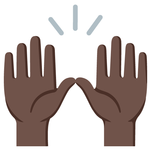 Google design of the raising hands: dark skin tone emoji verson:Noto Color Emoji 15.0