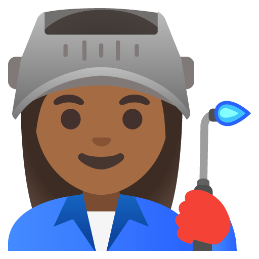 Google design of the woman factory worker: medium-dark skin tone emoji verson:Noto Color Emoji 15.0