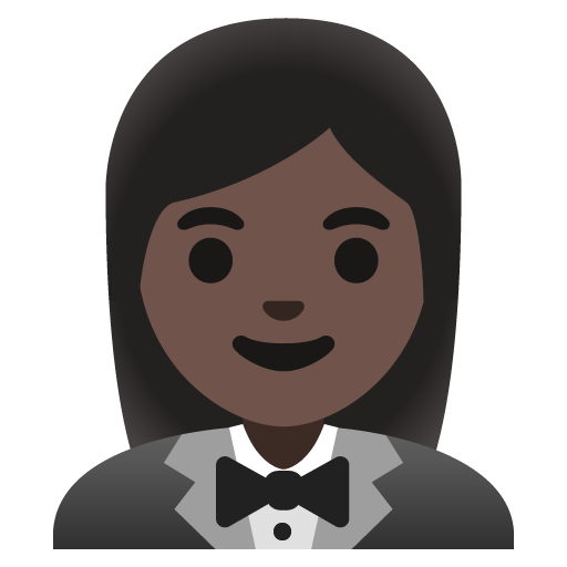 Google design of the woman in tuxedo: dark skin tone emoji verson:Noto Color Emoji 15.0