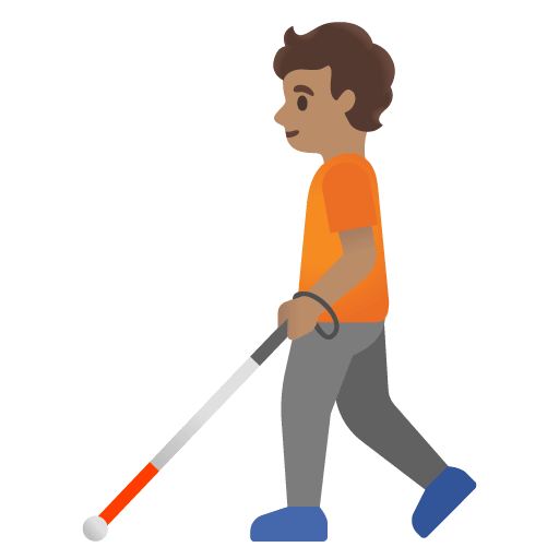 Google design of the person with white cane: medium skin tone emoji verson:Noto Color Emoji 15.0