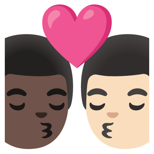 Google design of the kiss: man man dark skin tone light skin tone emoji verson:Noto Color Emoji 15.0