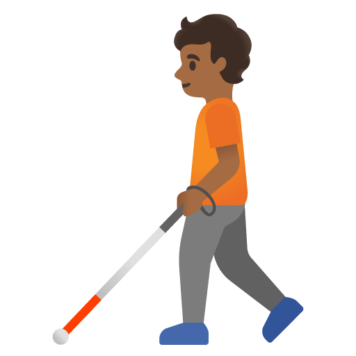 Google design of the person with white cane: medium-dark skin tone emoji verson:Noto Color Emoji 15.0