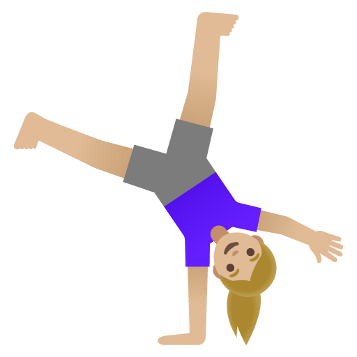 Google design of the woman cartwheeling: medium-light skin tone emoji verson:Noto Color Emoji 15.0