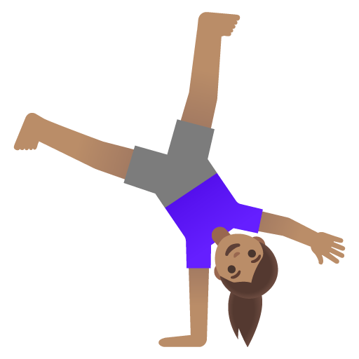 Google design of the woman cartwheeling: medium skin tone emoji verson:Noto Color Emoji 15.0