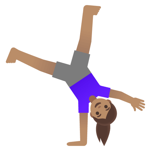 Google design of the woman cartwheeling: medium skin tone emoji verson:Noto Color Emoji 15.0