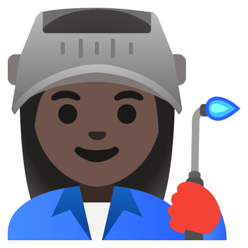 Google design of the woman factory worker: dark skin tone emoji verson:Noto Color Emoji 15.0