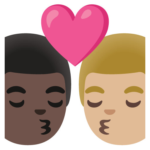 Google design of the kiss: man man dark skin tone medium-light skin tone emoji verson:Noto Color Emoji 15.0