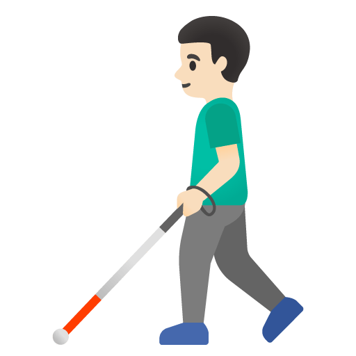 Google design of the man with white cane: light skin tone emoji verson:Noto Color Emoji 15.0