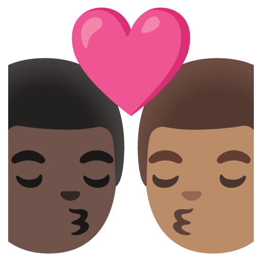 Google design of the kiss: man man dark skin tone medium skin tone emoji verson:Noto Color Emoji 15.0