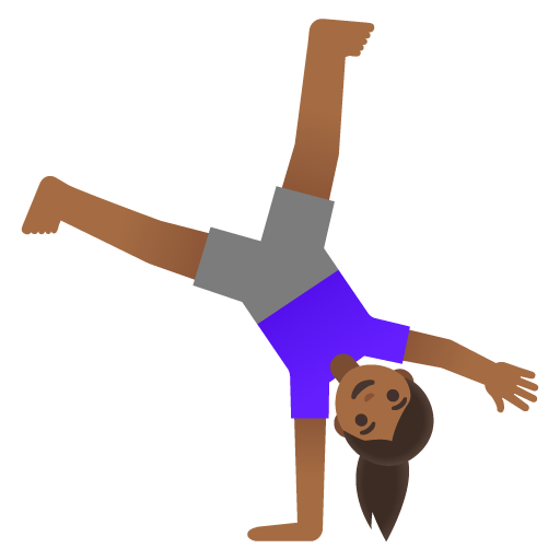 Google design of the woman cartwheeling: medium-dark skin tone emoji verson:Noto Color Emoji 15.0
