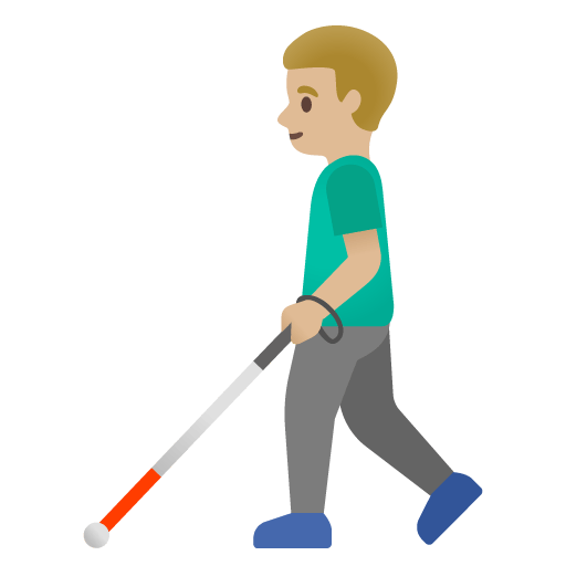 Google design of the man with white cane: medium-light skin tone emoji verson:Noto Color Emoji 15.0