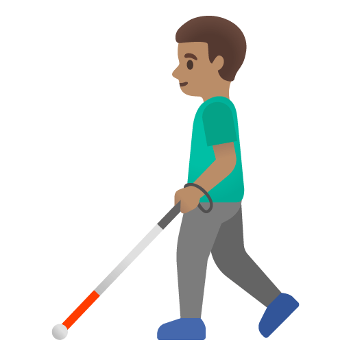 Google design of the man with white cane: medium skin tone emoji verson:Noto Color Emoji 15.0