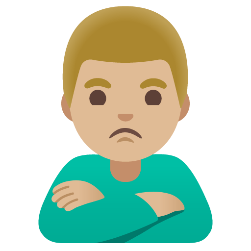 Google design of the man pouting: medium-light skin tone emoji verson:Noto Color Emoji 15.0