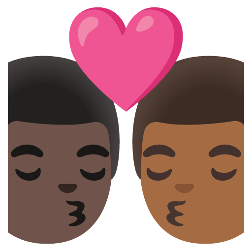 Google design of the kiss: man man dark skin tone medium-dark skin tone emoji verson:Noto Color Emoji 15.0