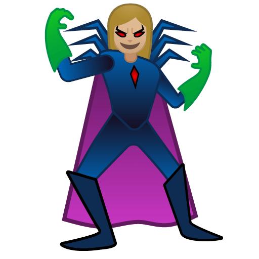 Google design of the woman supervillain: medium-light skin tone emoji verson:Noto Color Emoji 15.0