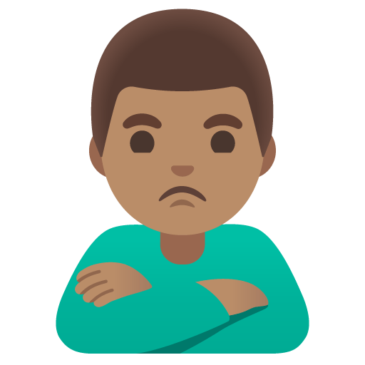 Google design of the man pouting: medium skin tone emoji verson:Noto Color Emoji 15.0