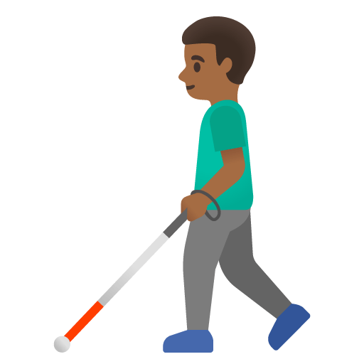 Google design of the man with white cane: medium-dark skin tone emoji verson:Noto Color Emoji 15.0