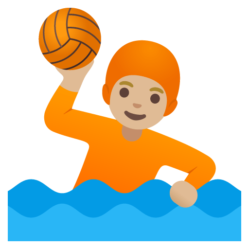 Google design of the person playing water polo: medium-light skin tone emoji verson:Noto Color Emoji 15.0