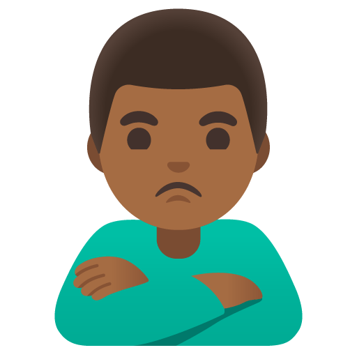 Google design of the man pouting: medium-dark skin tone emoji verson:Noto Color Emoji 15.0