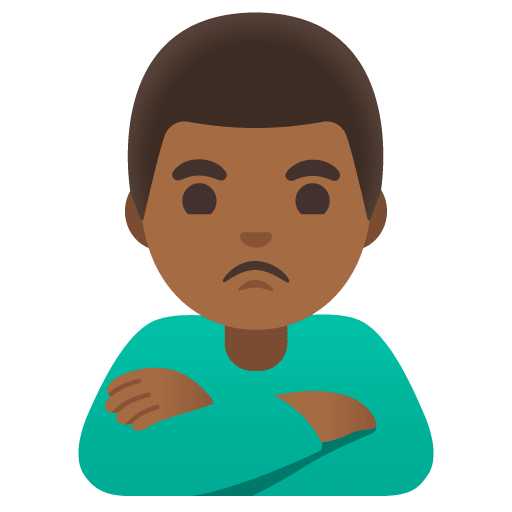 Google design of the man pouting: medium-dark skin tone emoji verson:Noto Color Emoji 15.0
