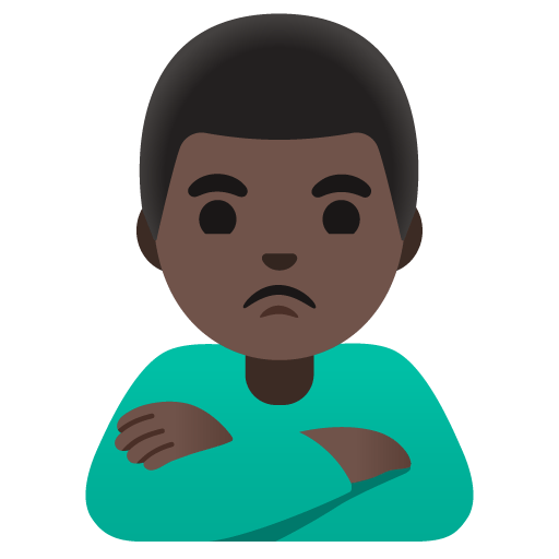 Google design of the man pouting: dark skin tone emoji verson:Noto Color Emoji 15.0