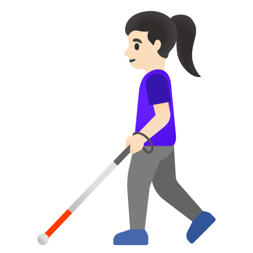 Google design of the woman with white cane: light skin tone emoji verson:Noto Color Emoji 15.0