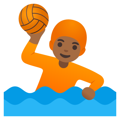 Google design of the person playing water polo: medium-dark skin tone emoji verson:Noto Color Emoji 15.0