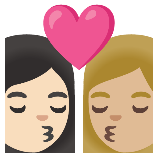 Google design of the kiss: woman woman light skin tone medium-light skin tone emoji verson:Noto Color Emoji 15.0