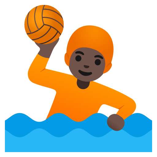 Google design of the person playing water polo: dark skin tone emoji verson:Noto Color Emoji 15.0